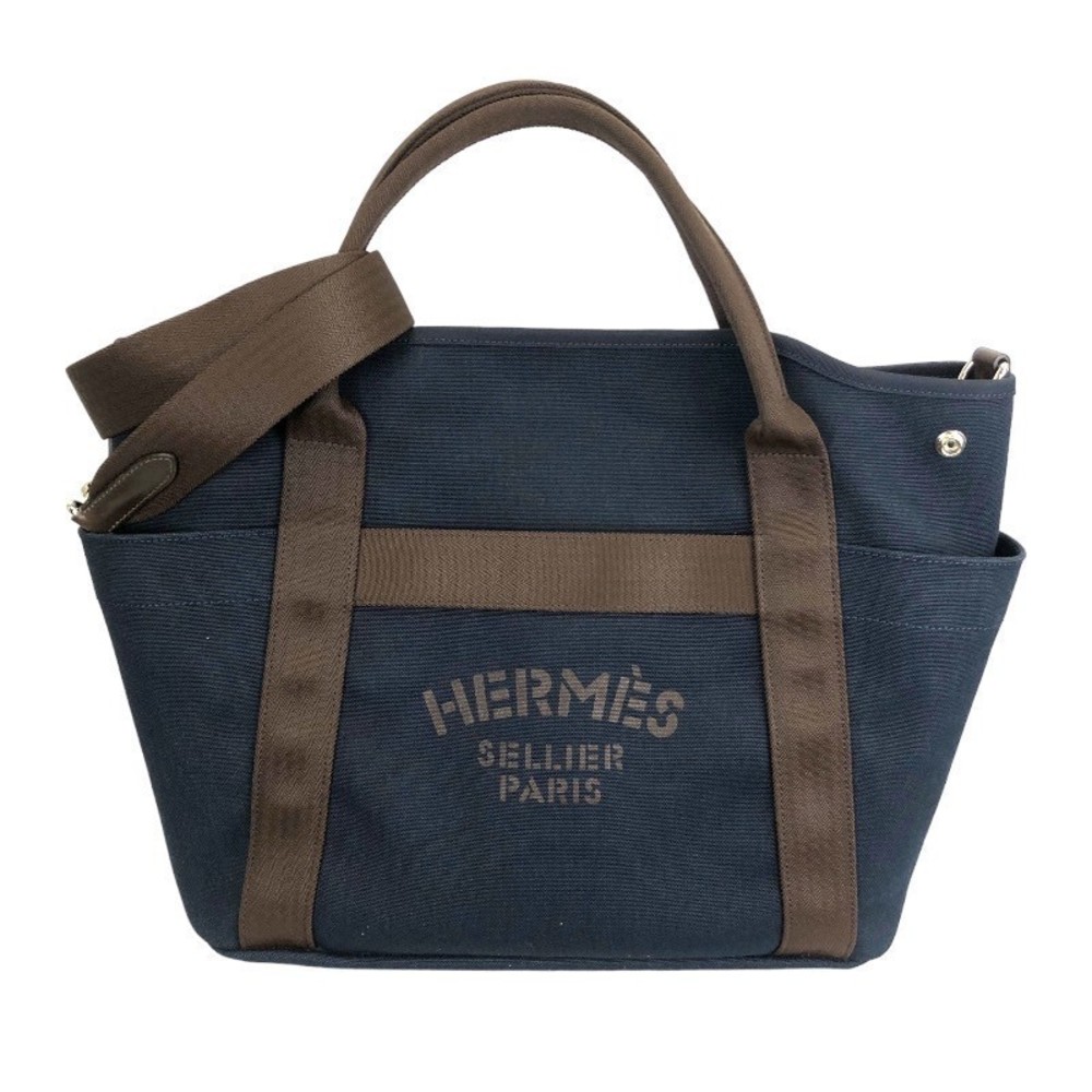 Hermes Sack Panjage Toile Handbag Navy Blue Ash